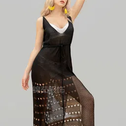 JC Collection Self-Design Knitted Swimwear Cover Up Top-image-73