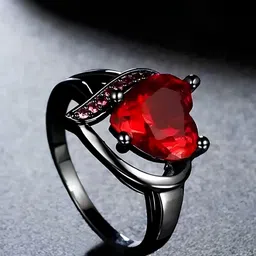 KARISHMA KREATIONS Rhodium-Plated CZ Studded Valantine Blood Heart Finger Rings-picture-21