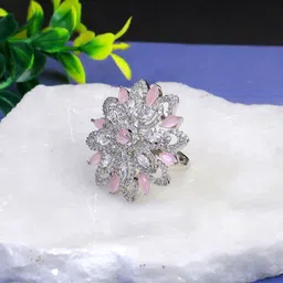 Adwitiya Collection Rhodium Plated Stone Studded Flower Shape Finger Ring-picture-34
