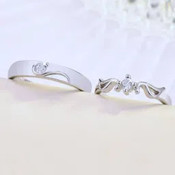 Krelin Unisex Set Of 2 92.5 Sterling Silver CZ-Studded Adjustable Finger Rings-picture-41