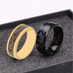 Yellow Chimes Men Set Of 2 Stainless Steel Finger Ring-image-50