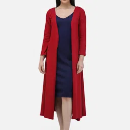 Cation Maroon Long Sleeves Cotton Longline Shrug-picture-26