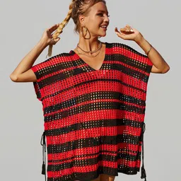 JC Collection Striped Mini Kaftan Cover-Up Dress-image-3