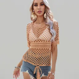 JC Collection Self-Design Swimwear Cover Up Top-image-76