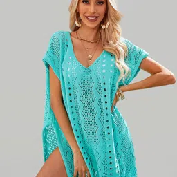 JC Collection Self-Design V-Neck Mini Swimwear Cover Up Dress-image-88