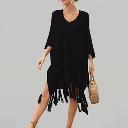 JC Collection Self-Design Knitted Swimwear Cover Up Top-image-26