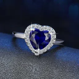 Designs By Jewels Galaxy Silver-Plated Blue & White CZ Stone-Studded Finger Ring-picture-11