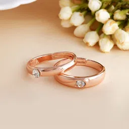 VOJ Set Of 2 Stainless Steel Gold Plated Cubic Zirconia Studded Adjustable Finger Rings-picture-26
