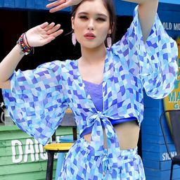 Sera Blue & White Geometric Printed Crop Tie-Up Shrug-picture-40