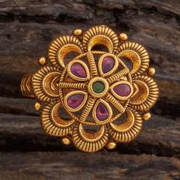 Kushal's Fashion Jewellery Women Ruby Green Gold-Plated Antique Finger Ring-image-72