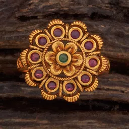 Kushal's Fashion Jewellery Ruby-Green Gold-Plated Antique Finger Ring-picture-22