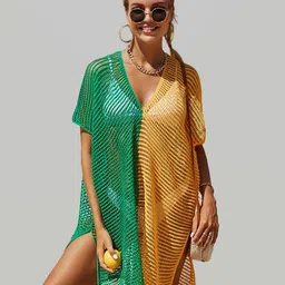 JC Collection Colourblocked Knitted Swimwear Cover up Top-image-40