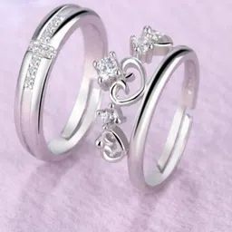 RUHI COLLECTION Set Of 2 Silver-Plated Cubic Zirconia-Studded Couple Ring-picture-31