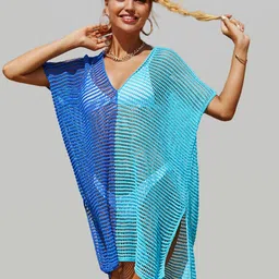 JC Collection Self-Design Colourblocked Swimwear Cover Up Top-image-24
