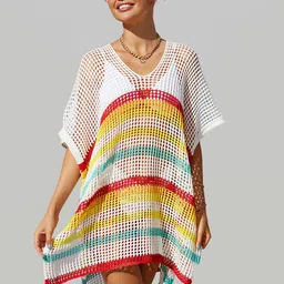 JC Collection Striped Knitted Swimwear Cover Up Top-image-1