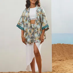 CMGE Floral Printed Swimwear Cover up Top-image-6