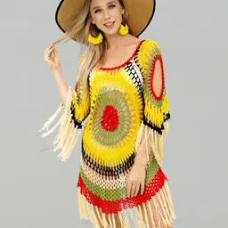 JC Collection Self Design Round Neck Swimwear Cover up Dress-image-67