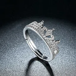 Designs By Jewels Galaxy Silver-Plated White Stone-Studded Adjustable Finger Ring-image-71