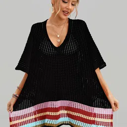 JC Collection Striped Self-Design Swimwear Cover Up Top-image-6