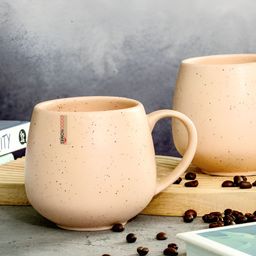 GOODHOMES Peach-Coloured Printed Stoneware Glossy Mugs Set of Cups and Mugs-picture-0