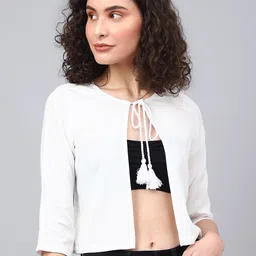 vibes by deebaco DEEBACO Tie Up Neck Crop Cotton Shrug image 1