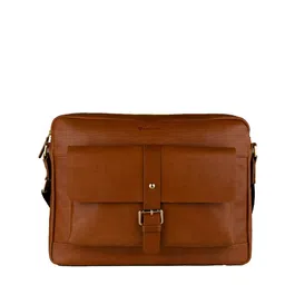 ARCADIO Unisex Tan & Silver-Toned Textured Leather Laptop Bag-picture-19