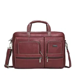 WildHorn Men Maroon & Silver-Toned Textured Leather Laptop Bag-image-12