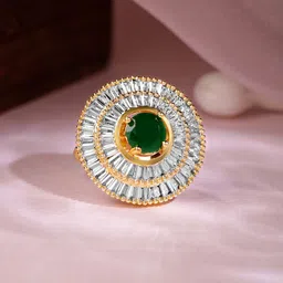 Rubans Gold-Plated CZ-Studded Adjustable Finger Ring image 2
