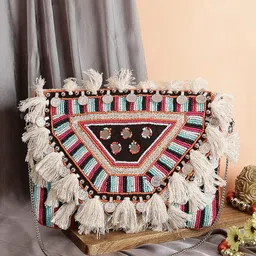 Swisni Black And Cream Coloured Embroidered Envelope Clutch image 1