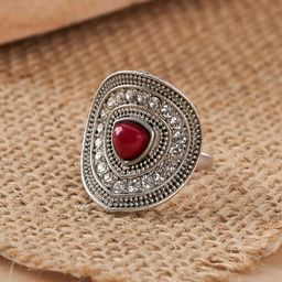 TEEJH Dhani Silver Women Maroon Silver-Plated Gemstone Studded Ring-picture-34