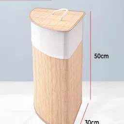 Kuber Industries Beige & White Bamboo Laundry Basket With Lid & Rope Handles image 1