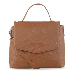 Toteteca Tan Brown Floral Textured Structured Satchel-image-20