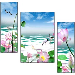PnF Blue & White 3Pcs Wooden Floral And Botanical Wall Paintings-image-62