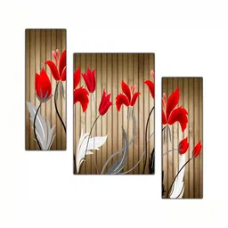 PnF Brown & Red 3 Pieces Wooden Floral and Botanical Wall Arts-picture-15