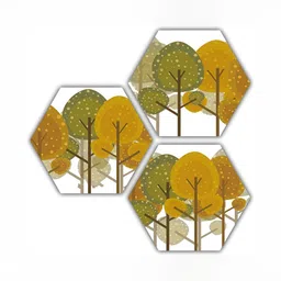 PnF Yellow & Green 3 Piece Wooden Abstract Paintings Wall Art-picture-19