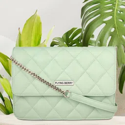 FLYING BERRY Green Textured Structured Sling Bag image 1