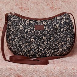 ZOUK Black Floral Printed Half Moon Sling Bag-picture-8