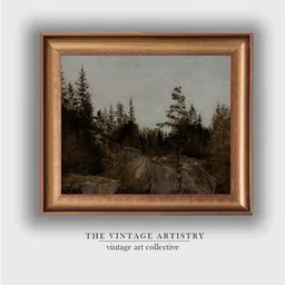 THE VINTAGE ARTISTRY Grey & Brown Forest Landscape Painting Wall Art-image-69