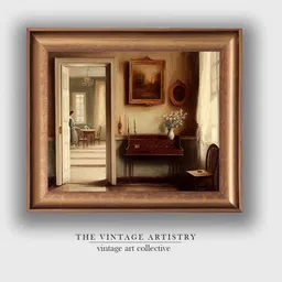 THE VINTAGE ARTISTRY Beige & Maroon Vintage Piano Still Life Painting Wall Art-image-18