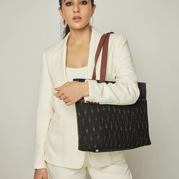 ZOUK Black Ethnic Motifs Structured Tote Bag-picture-20