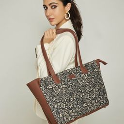 ZOUK Floral Printed Jute Structured Tote Bag-picture-11