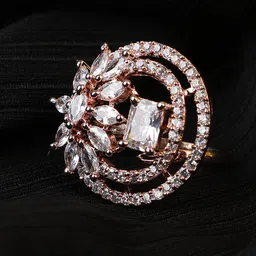 Bhana Fashion Women Rose Gold-Plated White AD-Studded Adjustable Finger Ring-picture-11