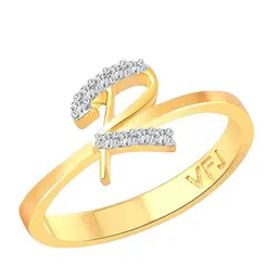 Vighnaharta Gold-Plated CZ Studded Alphabet R Finger Ring image 1
