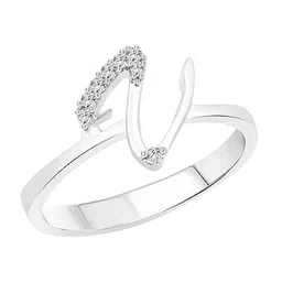 Vighnaharta Rhodium-Plated CZ Studded Alphabet V Finger Ring-picture-18