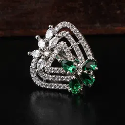 Bhana Fashion Silver-Plated & Green American Diamond Studded Finger Ring-image-25