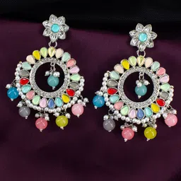 PRIVIU Silver-Plated Stone Studded & Beaded Chandbalis-picture-37