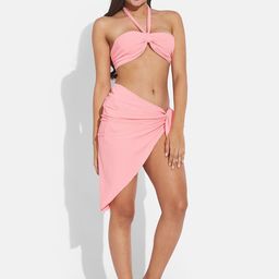 SECRETS BY ZEROKAATA Ribbed Halter Neck Swim Bikini Set With Sarong-picture-3