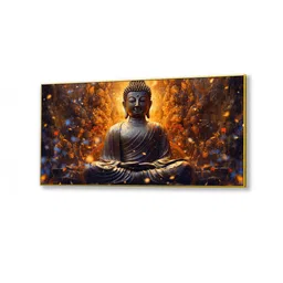 nestroots Canvas Framed Buddha Enveloped in Flames and Smoke Wall Painting image 3