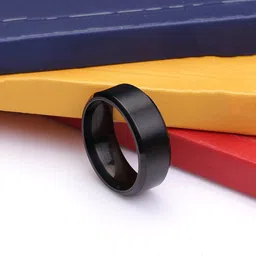Yellow Chimes Black Stainless Steel Band Ring-picture-23