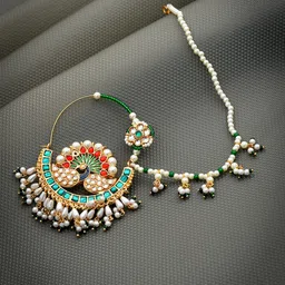 Silvermerc Designs Gold-Plated & Green Pearl Tassel Nosering-picture-27